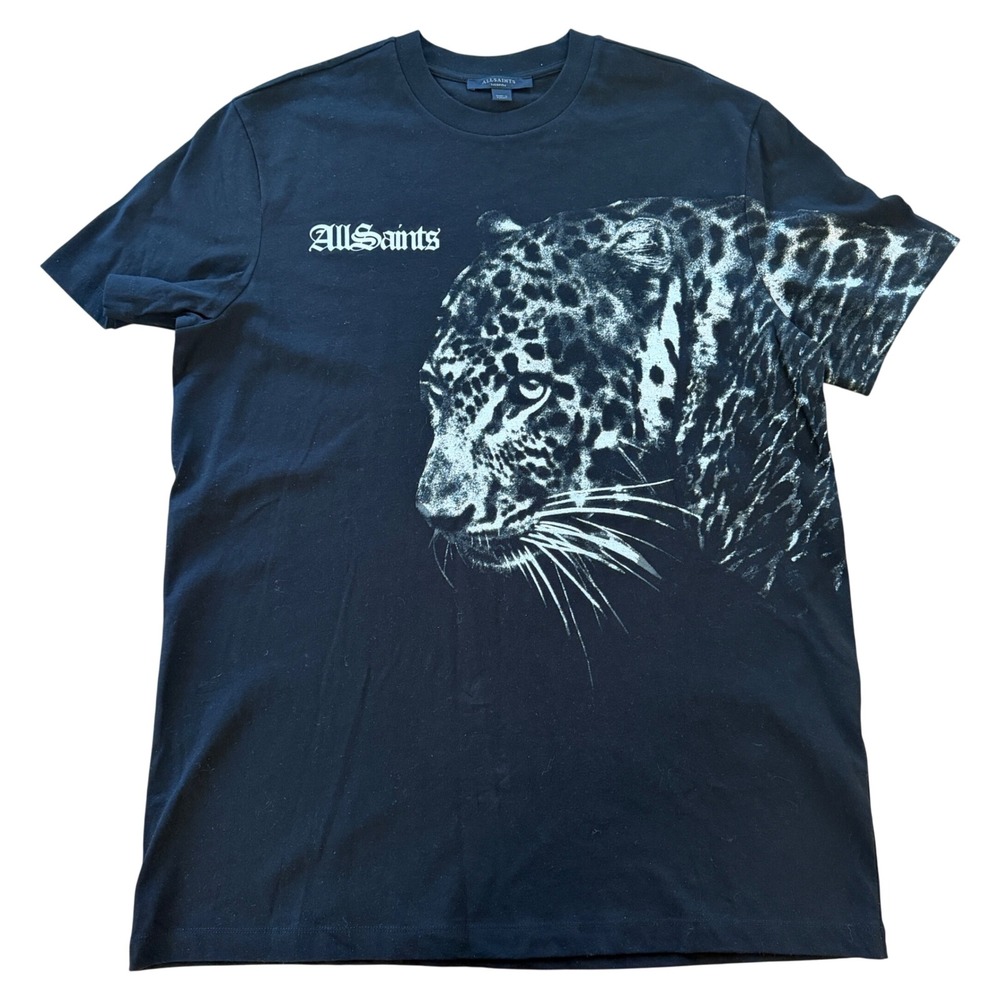 AllSaints Zaya Leopard Graphic Boyfriend Organic Cotton T-Shirt Tee Medium